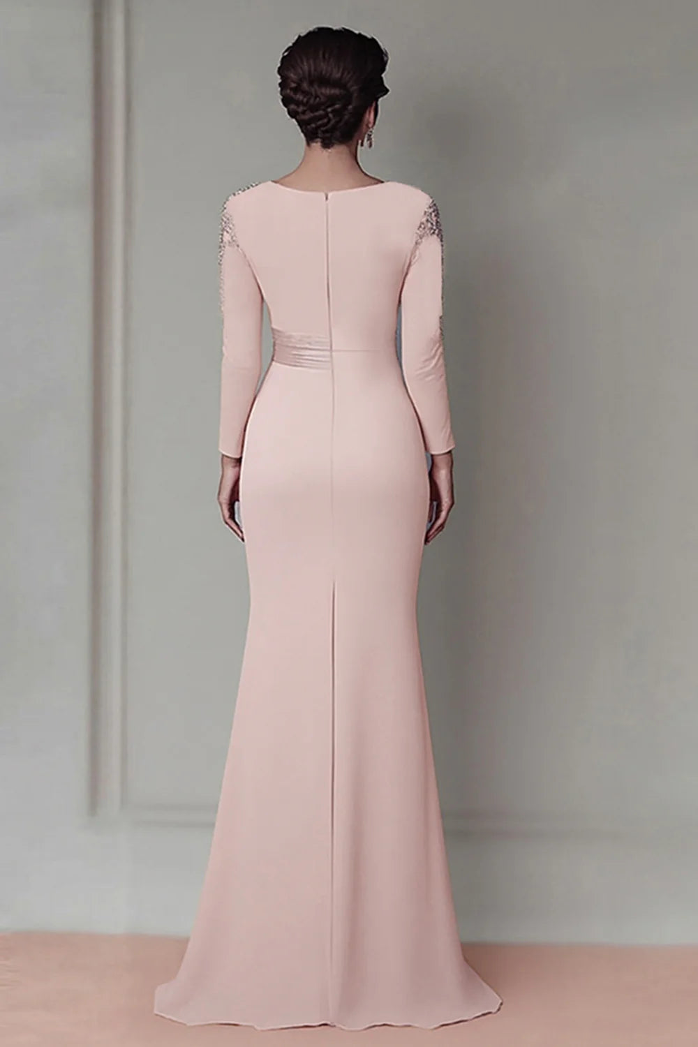 Blush Lace Sheath Mother Of The Bride Dress with Long Sleeves